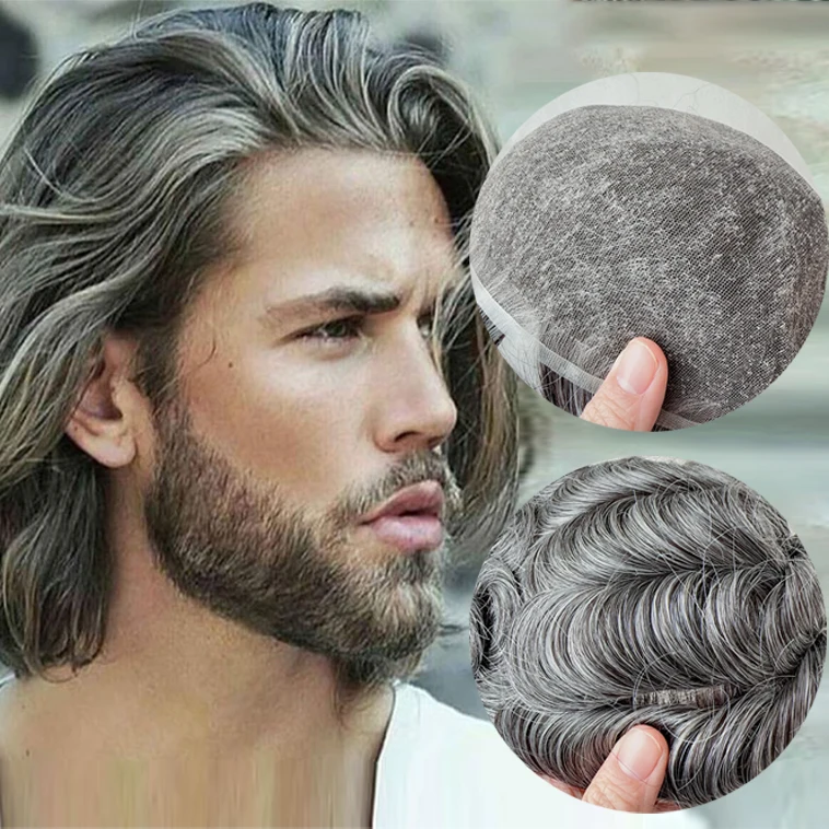 Ready To Ship 8X10 6mm Full Swiss HD Lace Natural Hairline 1B50 Grey 100% Virgin Indian Human Hair System Patch Toupee for Men