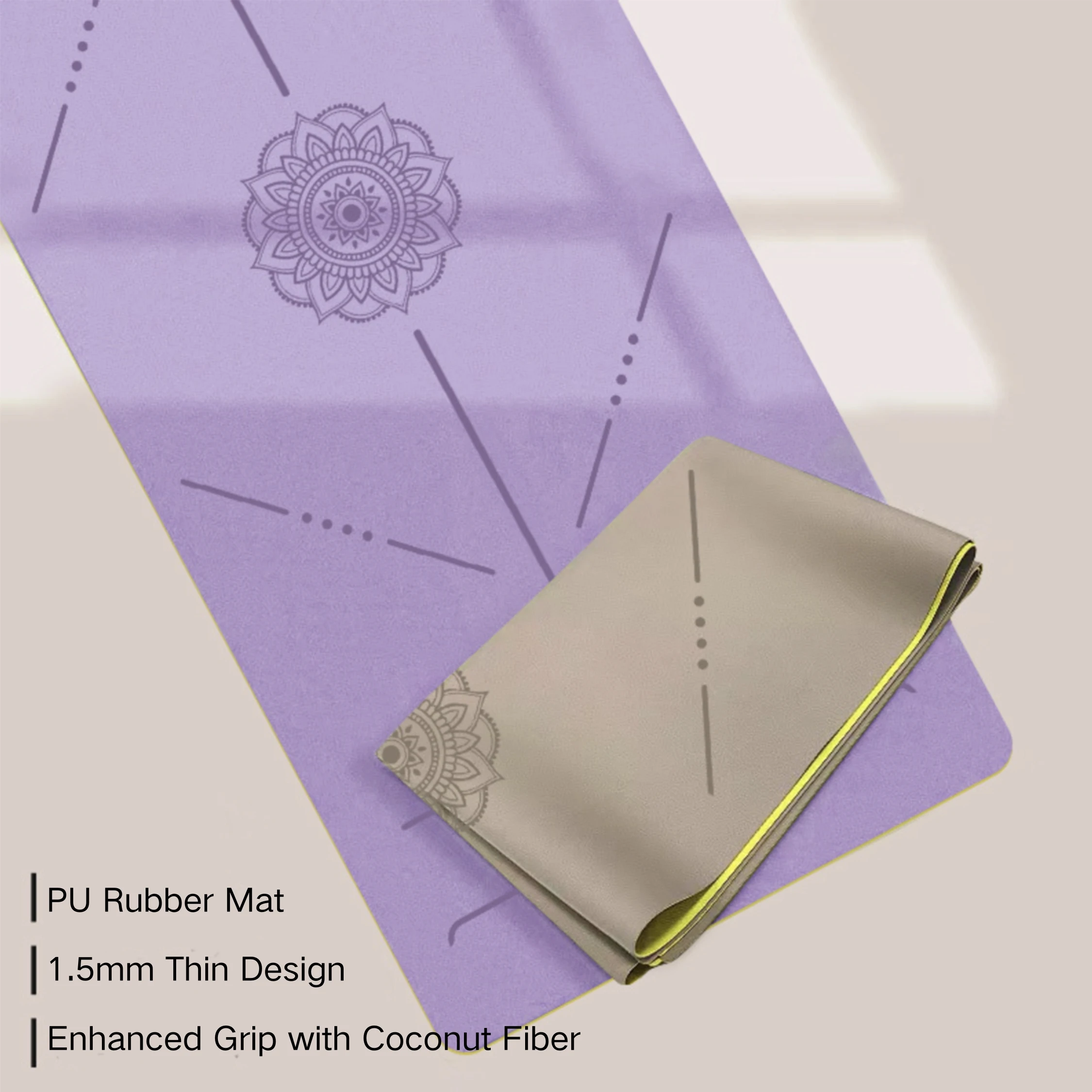 1.5mm Ultra-Thin High-Density PU Natural Rubber Yoga Mat, Portable and Foldable, Professional Non-Slip