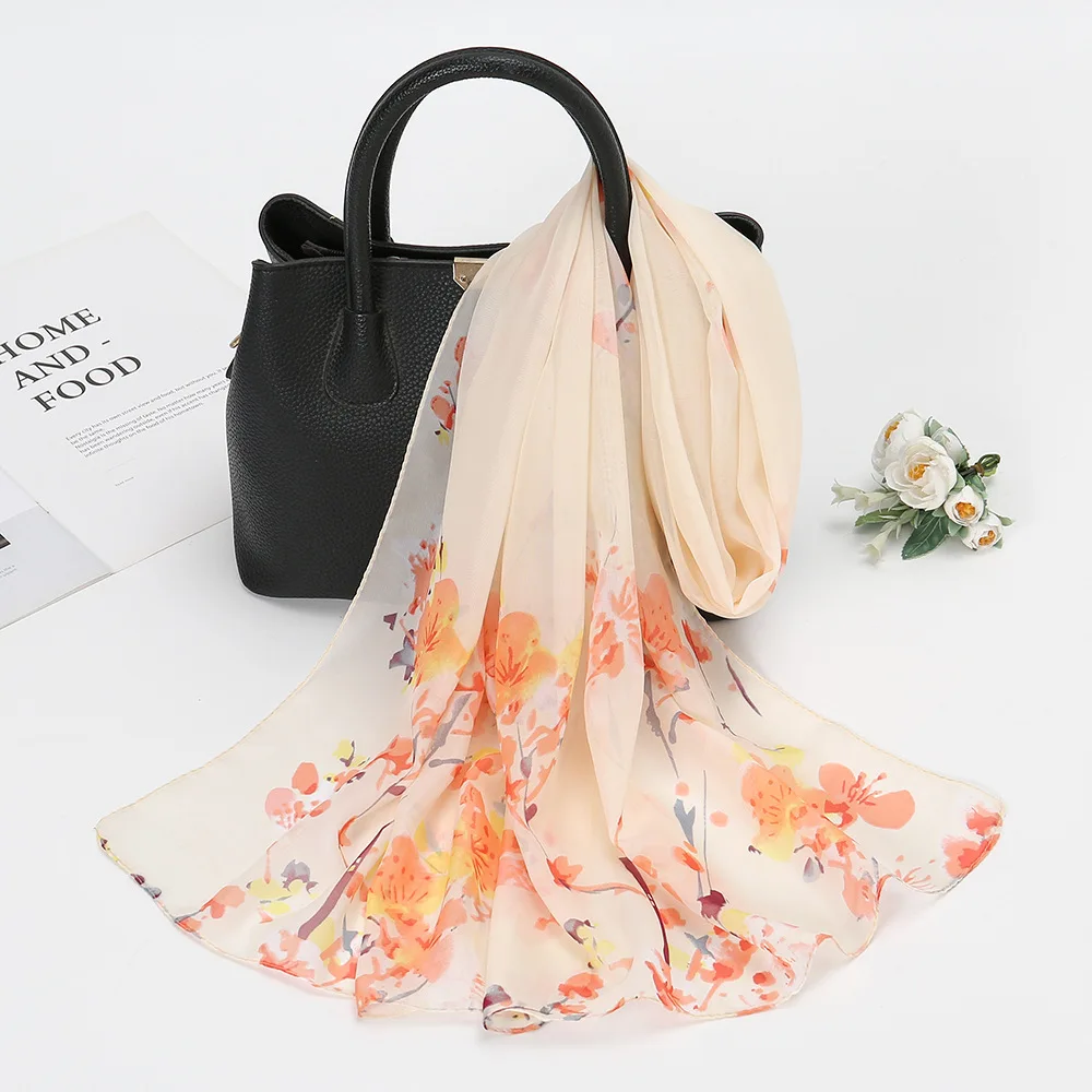 New Women Long Silk Chiffon Scarf 180cm Custom Design Digital Printed Chiffon Silk Scarf