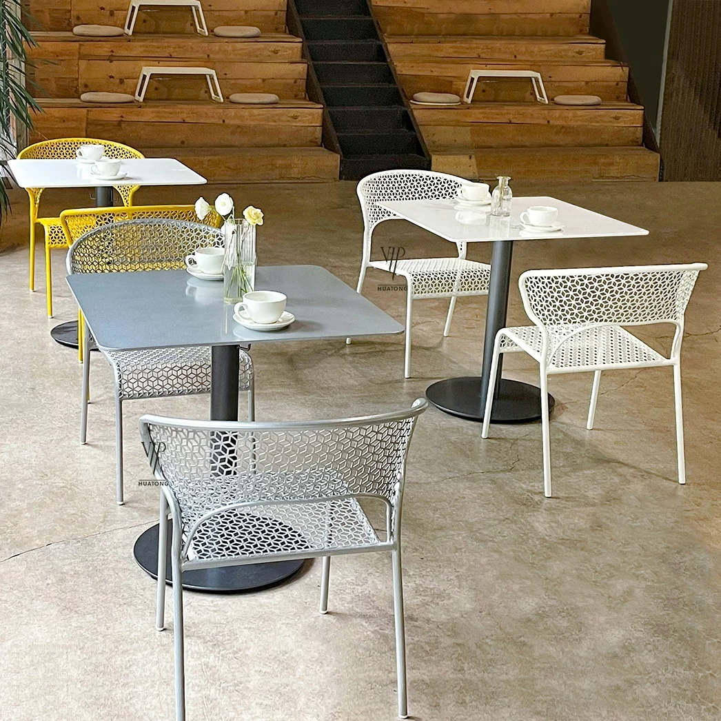 Modern 3PC outdoor commercial waterproof furniture patio metal dinning set garden coffee shop restaurant table and chairs