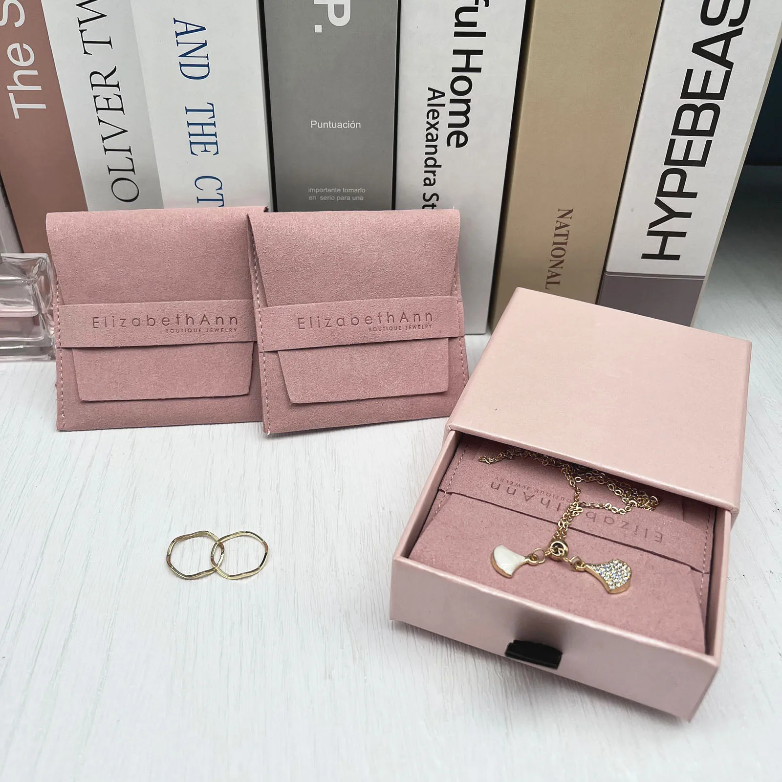 Eco Custom Logo Velvet Suede Microfiber For With Jewellery  Insert Packaging Earring Display Cards Gift Bag Jewelry Pouch