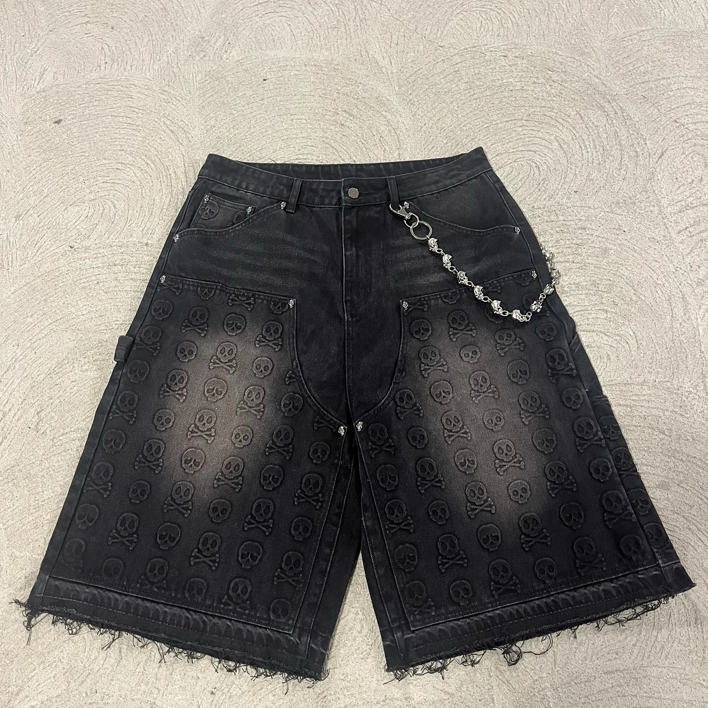 Clothing Manufacturer Custom Streetwear Baggy Emboss Print Carpenter Denim Jeans Shorts Double Knee Jorts Men Denim Pants