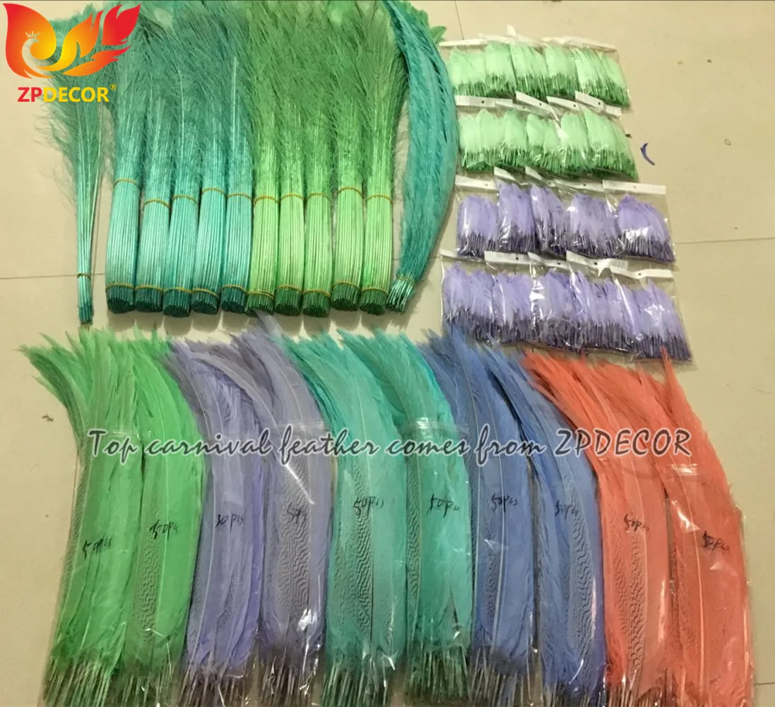 Real Shipping to Customer from ZPDECOR Wholesale Long Dyed Silver Pheasant Tail Feather for Carnival Costumes