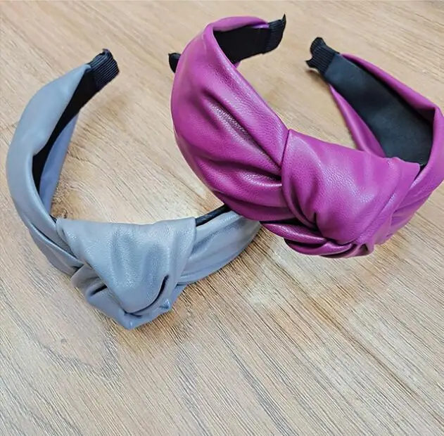 Hot Women Fashion Handmade Headbands PU Leather Bow Headband