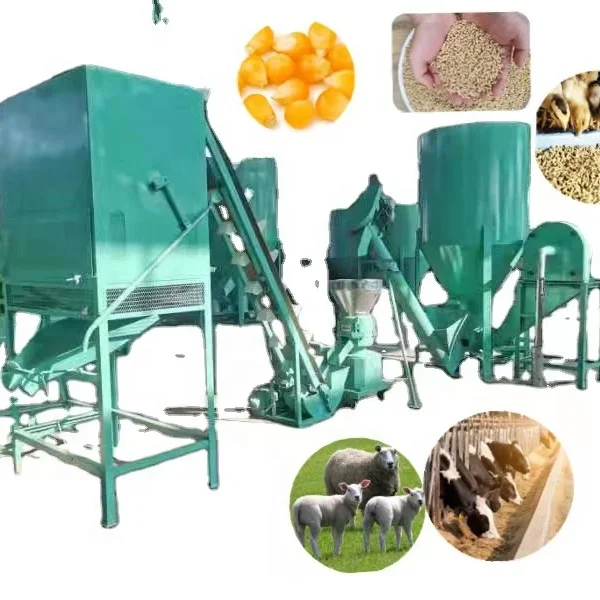 1 ton/h output Chicken, duck, pig and goat feed pellet automatic production line from grinder to cooler