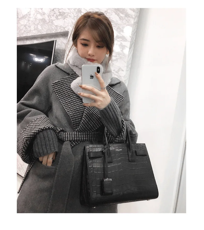 
fashion winter solid ladies plaid double to wear wool coat long coat for women casual temperament elegant women coat 