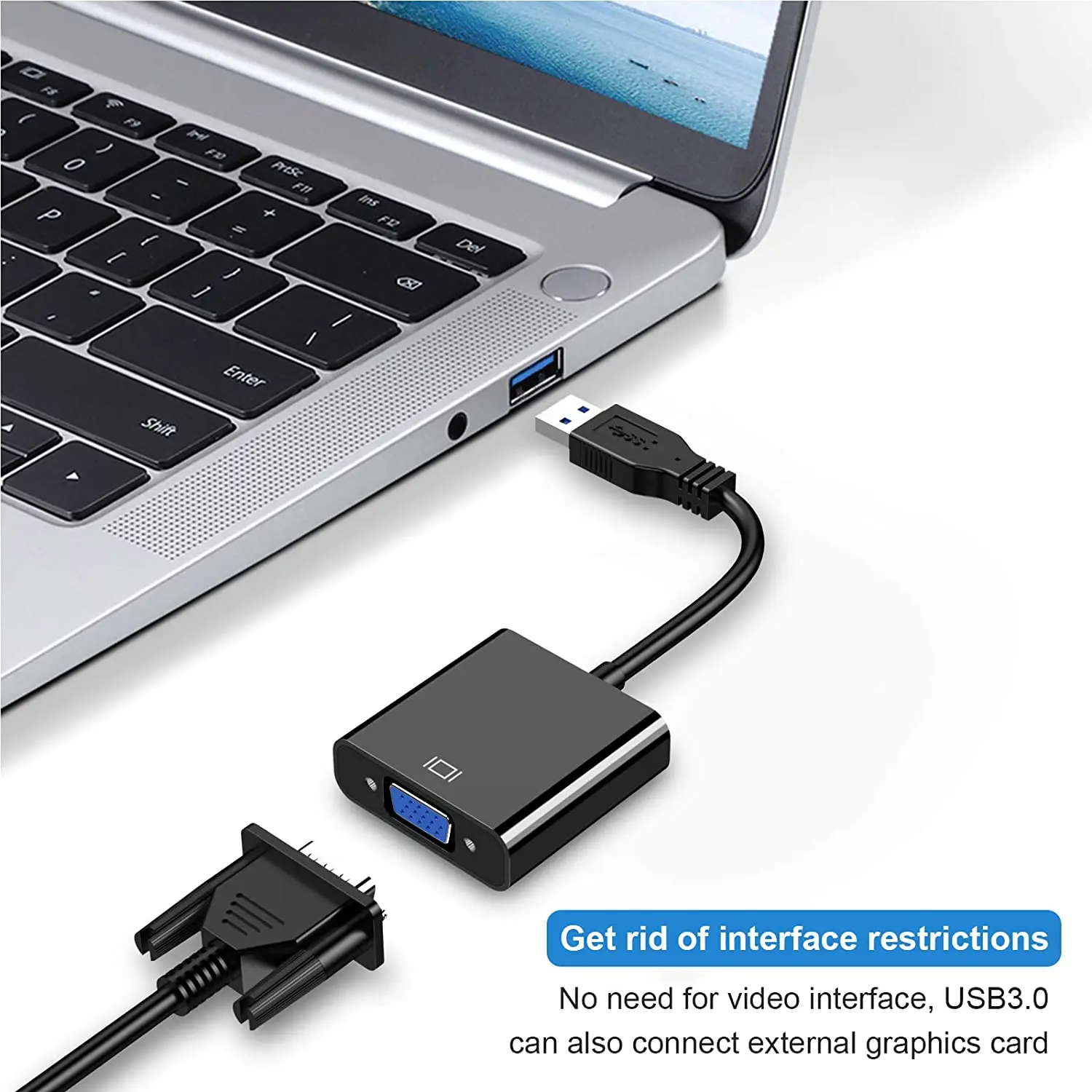USB to VGA Adapter, External Video Card Multi Display Converter for Laptop PC Projector Monitor