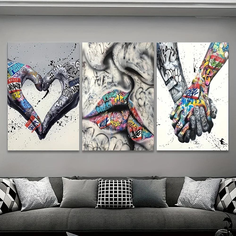 SQ couple lovers street art painting graffiti kissing home decor pop art canvas prints poster painting picture