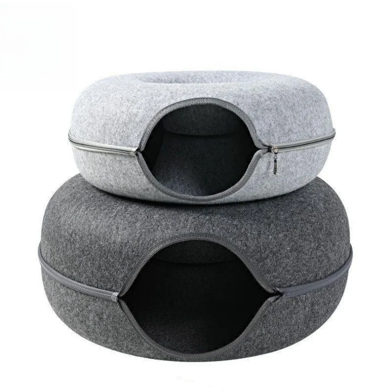 Wholesale Custom Cat Cave Tunnel Donut Pet Cat House Large Donut Design Tunnel Play Zipper Design Felt Cat Bed polyester