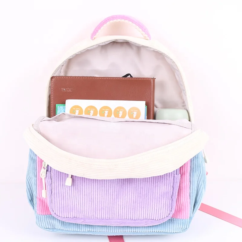 CHANGRONG Custom Pink Corduroy Student Backpack for Girls Kids School Bag