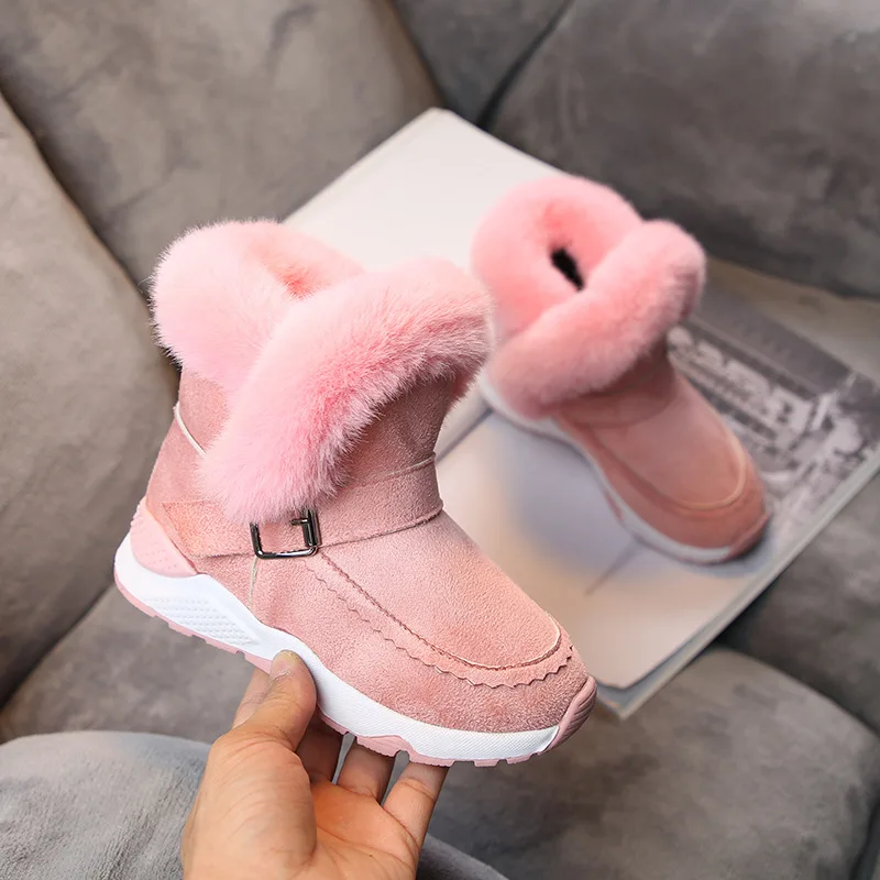 Оптовая продажа, зимняя обувь без шнуровки для девочек, зимние меховые теплые кожаные детские ботинки до щиколотки