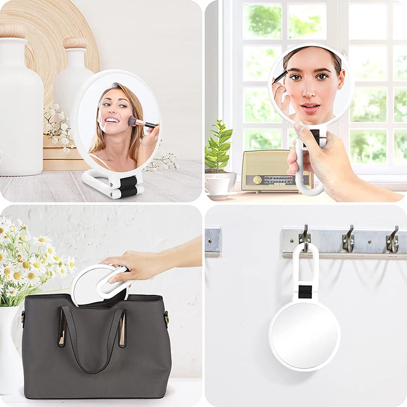 Double Side Hand Held Mirror Magnifying Makeup Handheld Mirror Foldable Handle Portable Travel Makeup Hand Mirror for Women