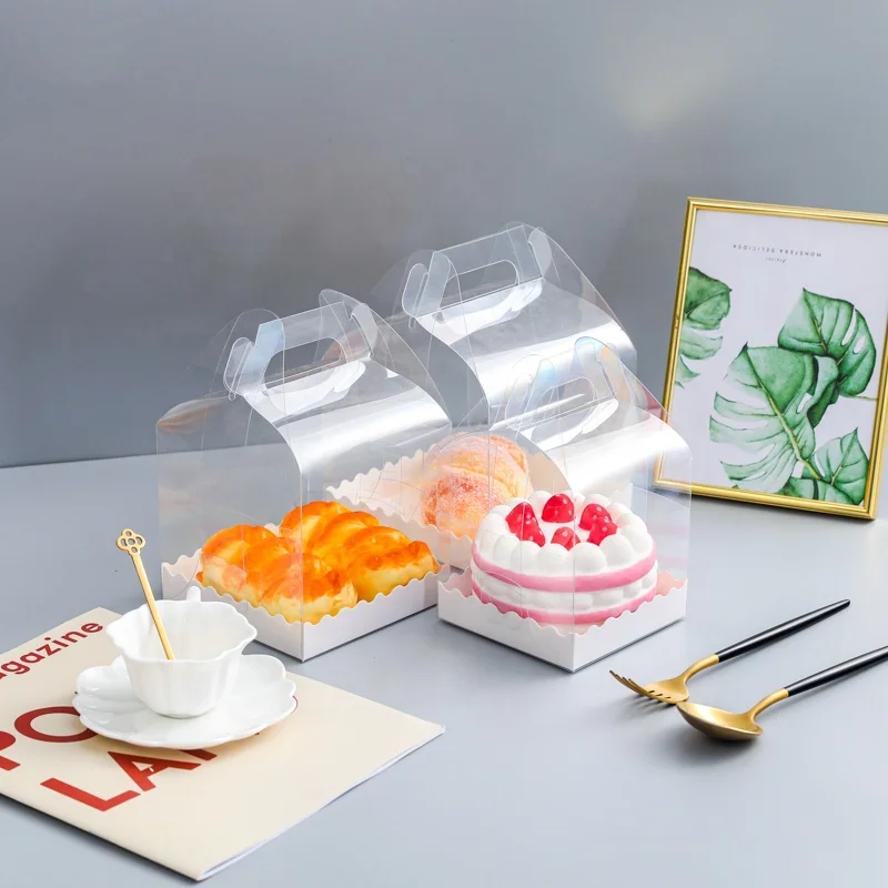 
full transparent plastic PET cake box, no glue-free bakery packaging for 4-inch small cakes 