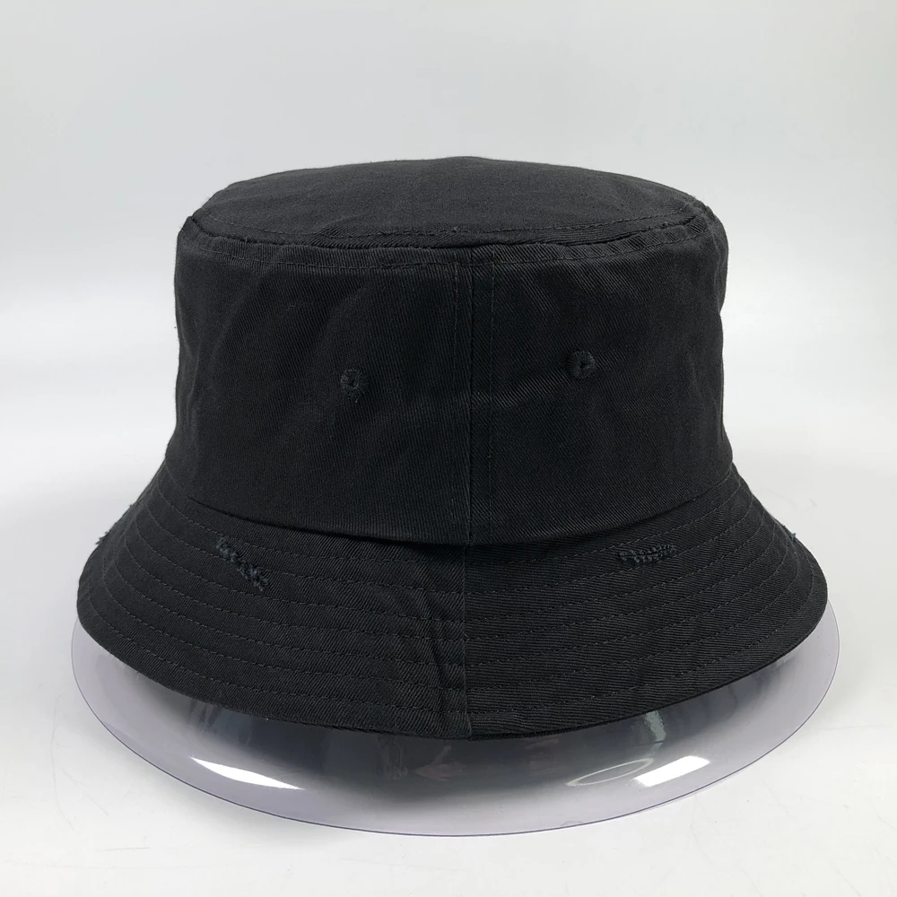Custom distressed bucket hats with woven tags High quality classic black blank boonie Unisex casual cotton bucket hats rips