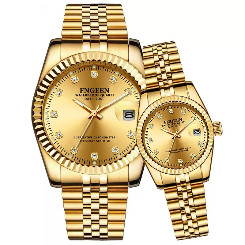 wholesale fashion luxury Stainless steel couples wristwatches waterproof gold quartz Watch for men