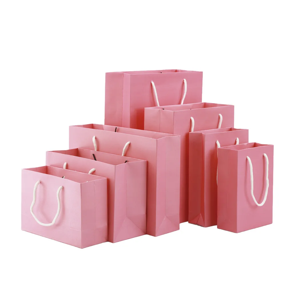 Paper Bag With Handles Solid Color Gift Packing Bags For Store Clothes Wedding Supplies Handbags paper gift bags