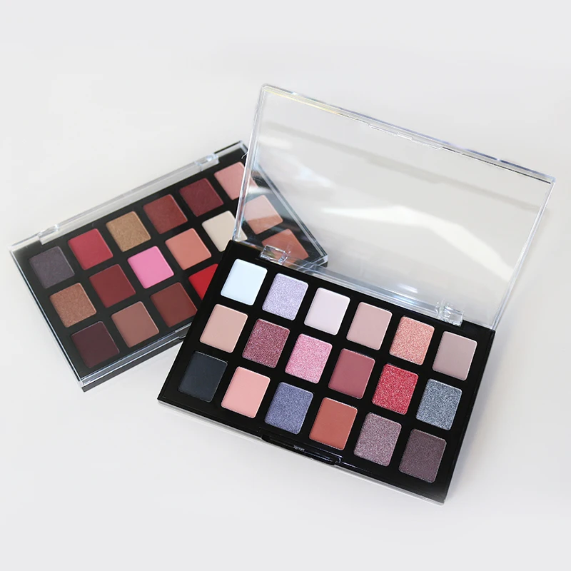 18 Colors Eye Shadow Matte Shimmer Glitter Colorful Pigmented Waterproof Plastic Eyeshadow Palette Custom