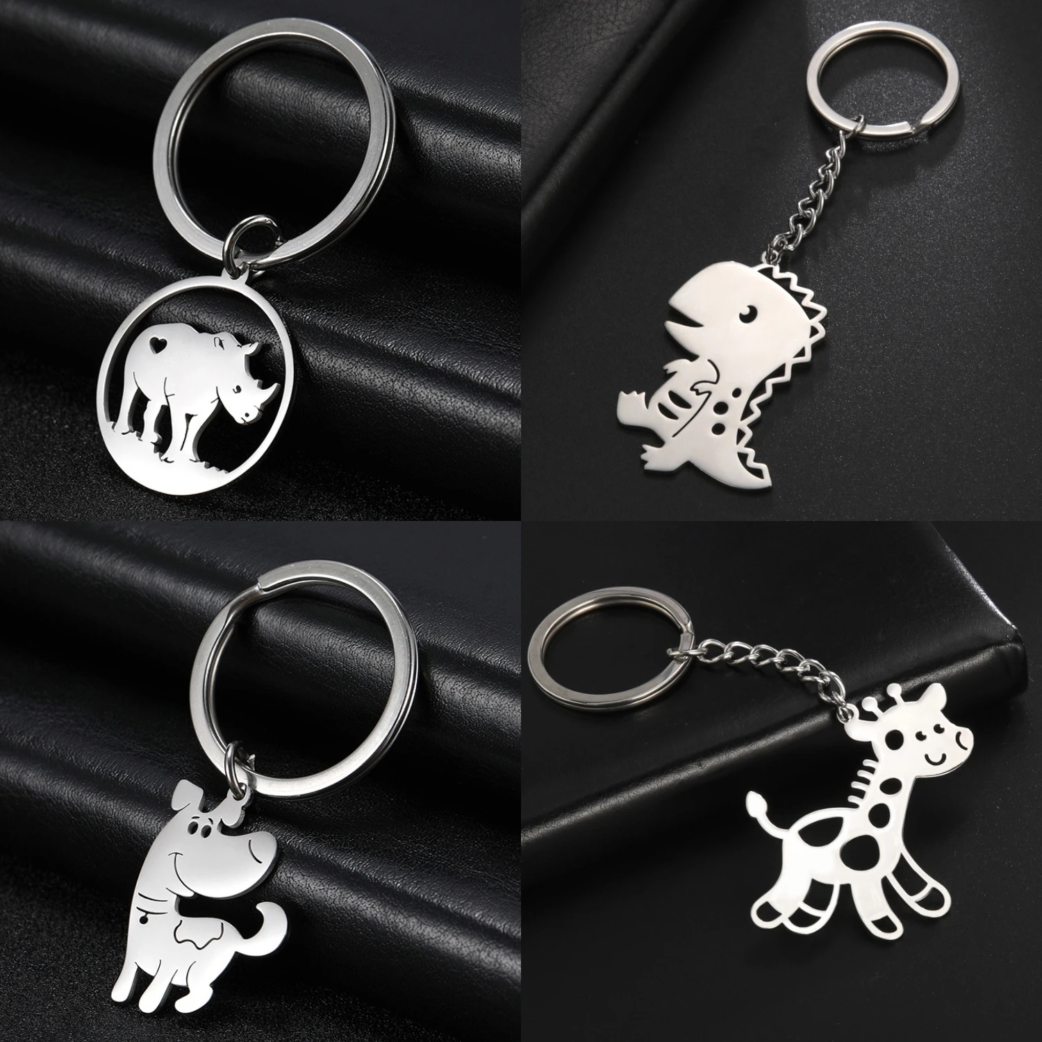 Fashion custom animal shape pendant dog cat charms keychain stainless steel pendant blank gold animal keychain