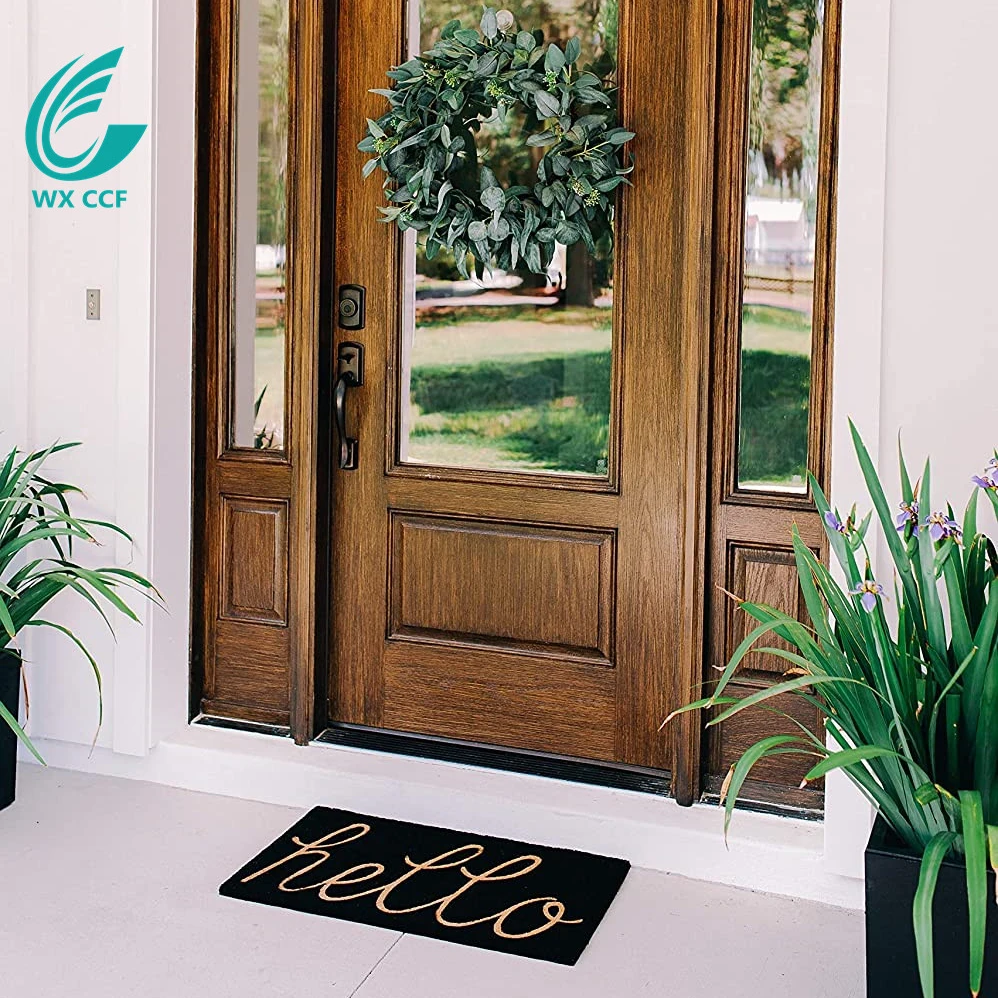 Hello Outside Porch Entrance Printing Custom Design Natural Coconut Fiber Welcome Door Mat