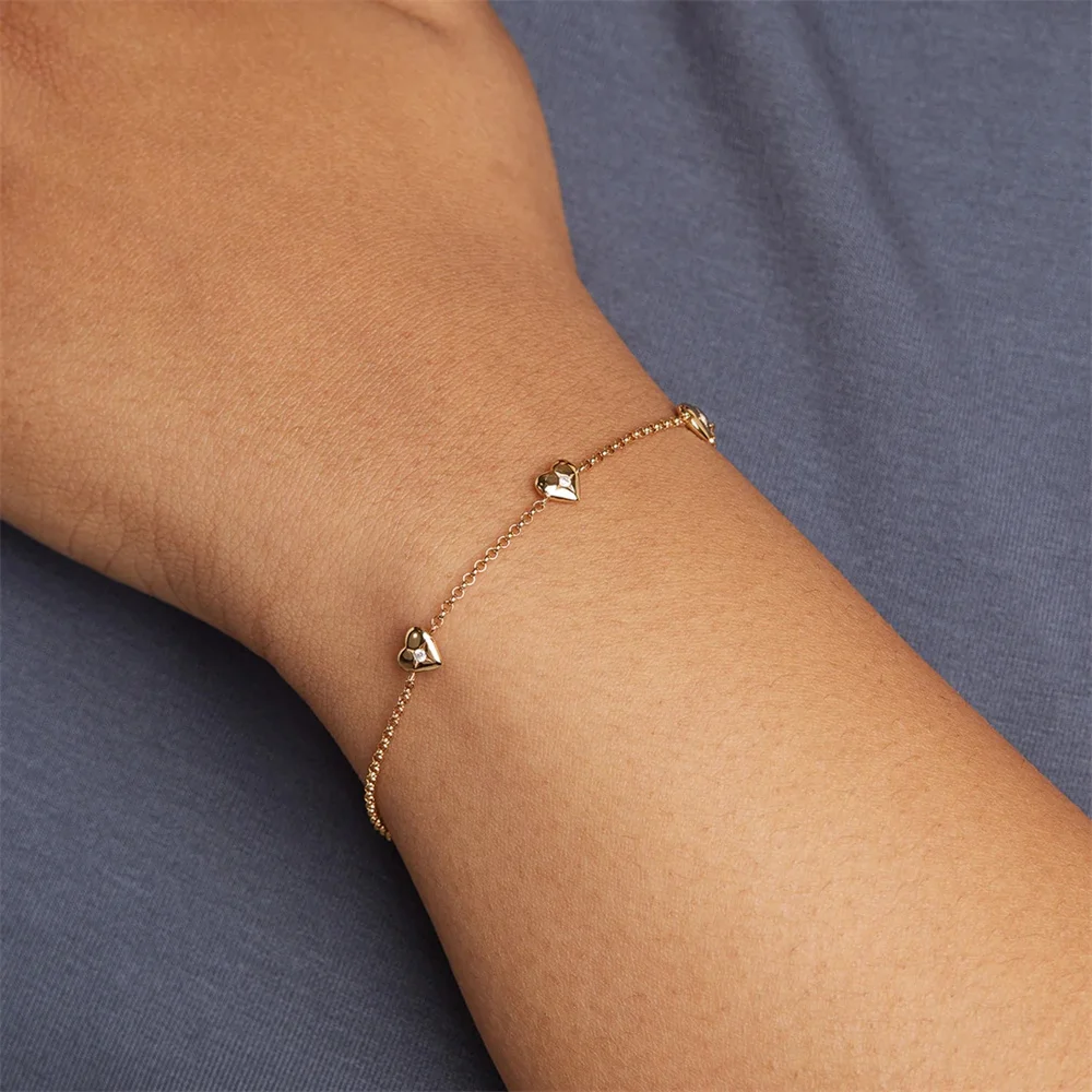 Summer 925 Silver Dainty Heart Charm Bracelet Jewelry Exquisite Zircon Plus Heart Design 18k Gold Plated Bracelet Gifts