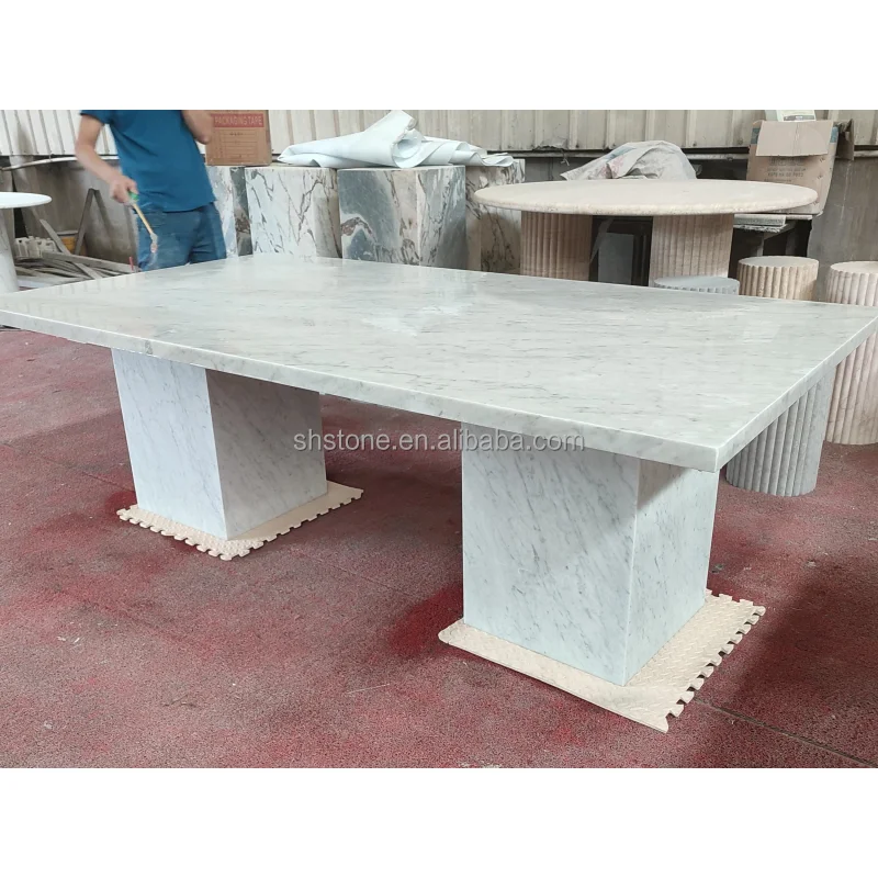 SHIHUI Nordic Luxury Natural Stone Furniture Large Carrara White Marble Dining Table