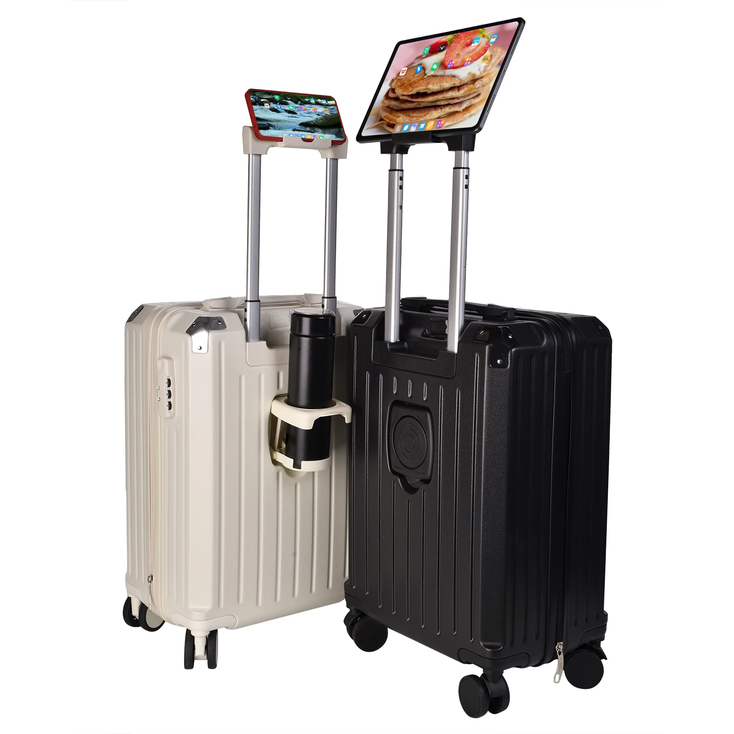 20 24 26 Carry On Bag Travel Suitcase Set charging port,Multifunctional Luggage with Cup Holder Trolley Case with mobile stand