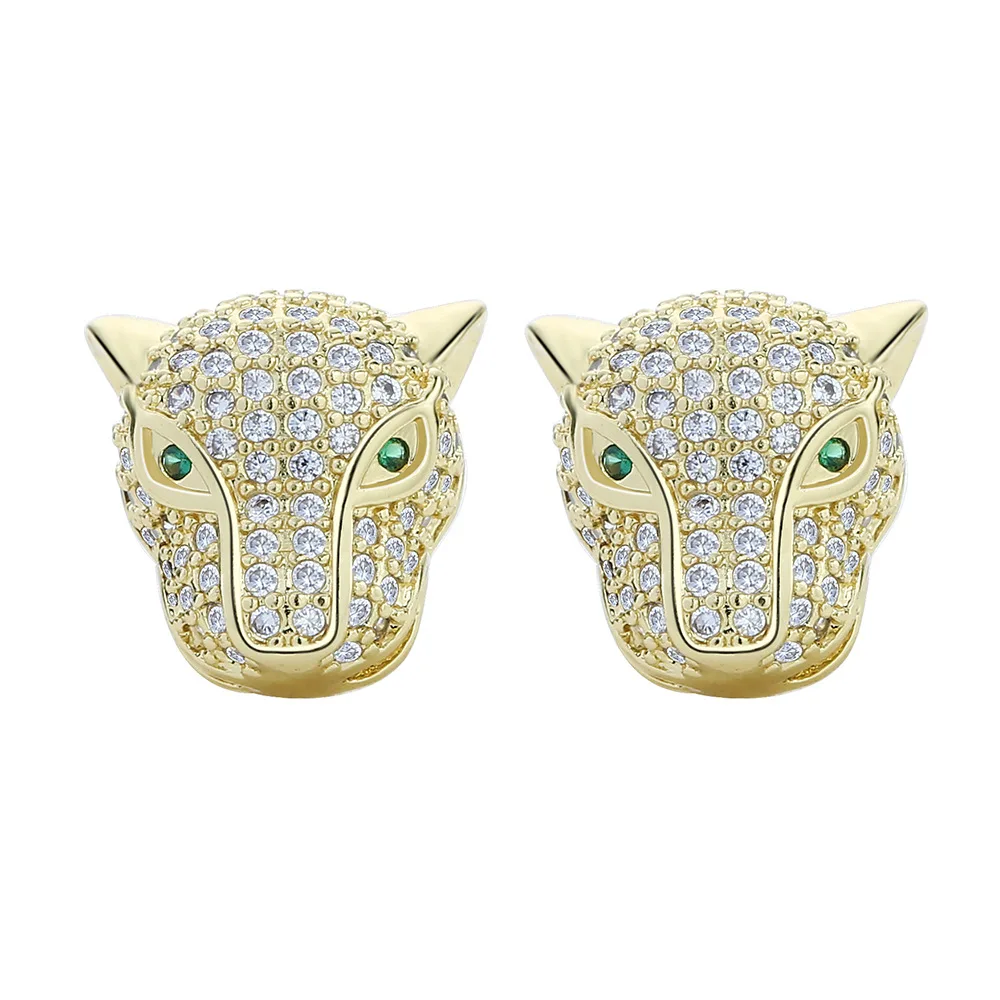 
Personalized Design Real Gold Plated Full Diamond Panther Head Stud Earring Micro Pave CZ Zircon Leopard Head Stud Earrings 
