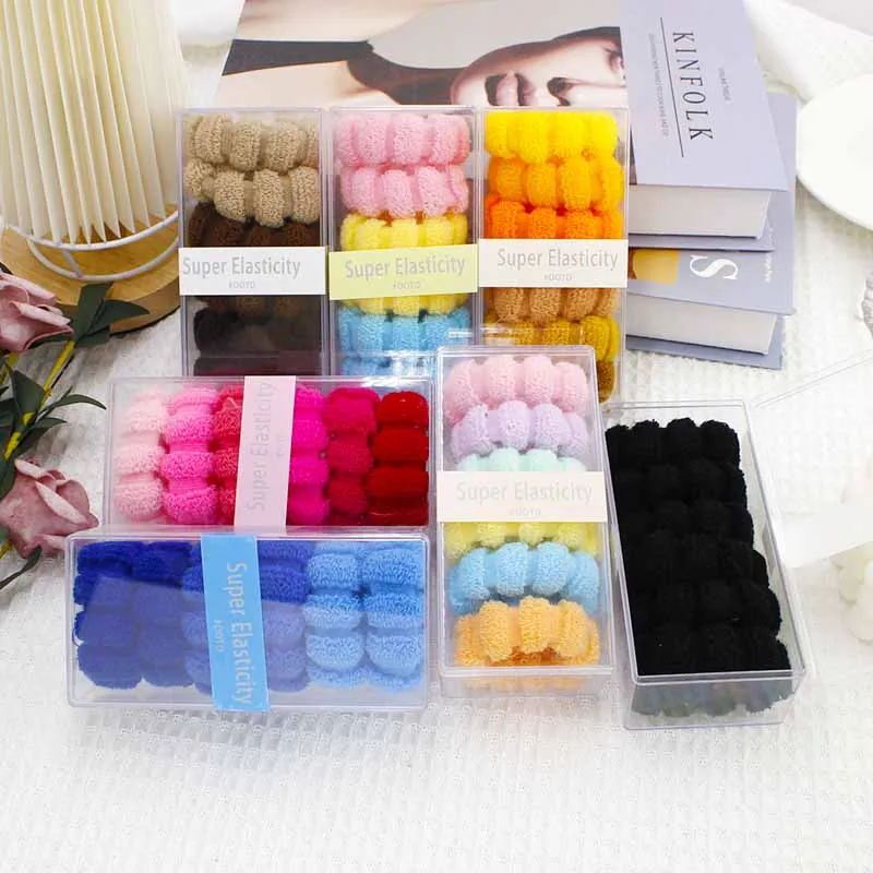 Wholesale of autumn and winter plush hair accessories candy colored rubber bands ponytails hair ties boxed