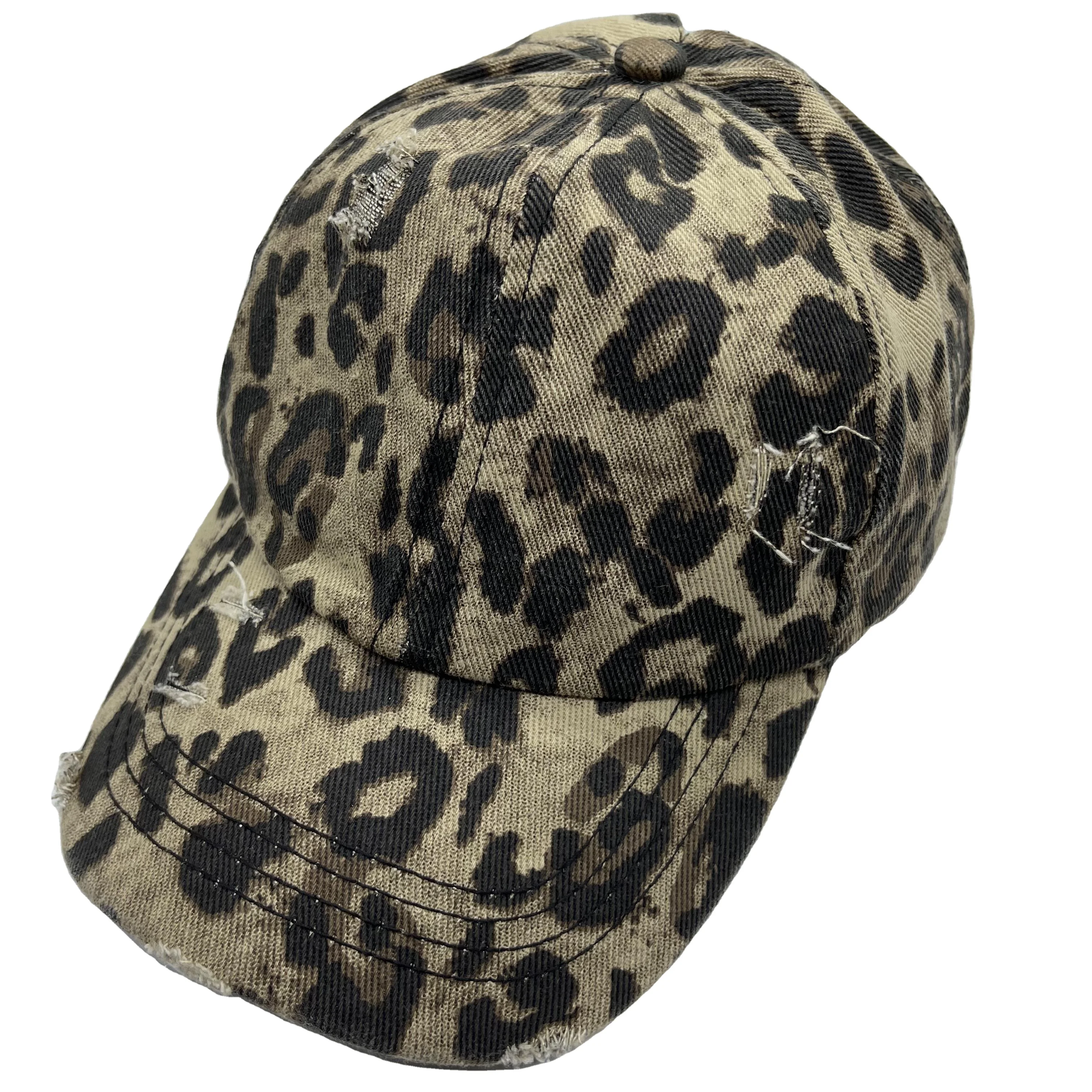 KENSHELLEY 2021 Hot Sale Fashion Baseball Caps 100% Cotton Leopard Printing Ponytail Cap Adjustable Elastic Cross Sun Hat Caps