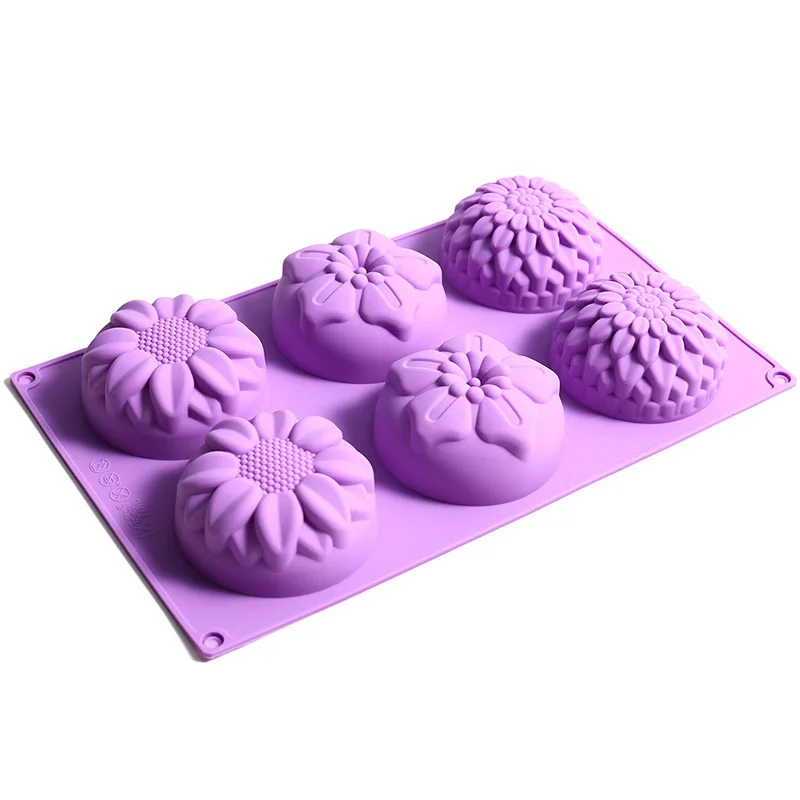 HY 6 Cavity Assorted Flower Soap Mold Handmade Chocolate Biscuit Cake Muffin Silicone Mold