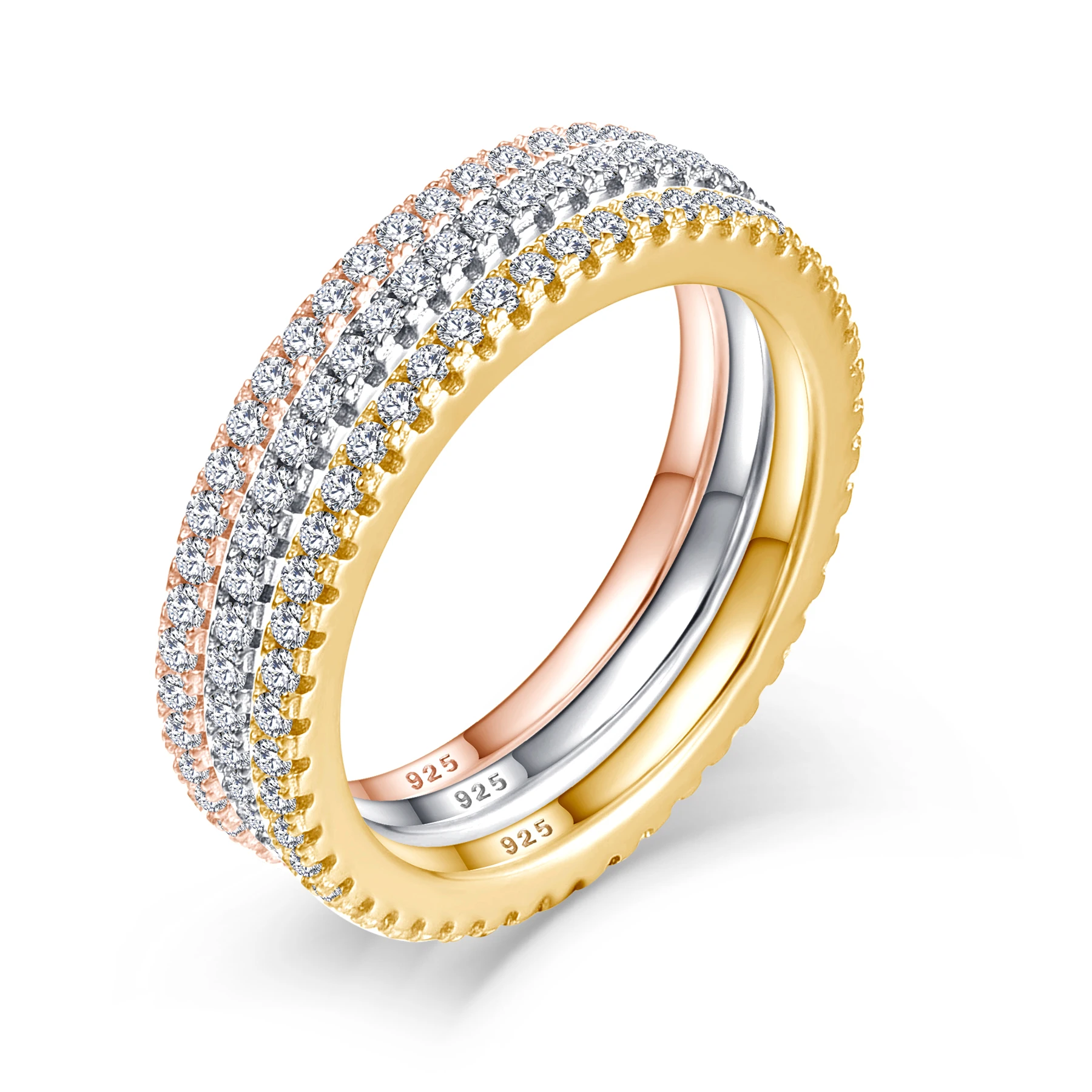 Nickel Lead Free Jewelry S925 Sterling Silver White Diamond Pave Eternity Band Vintage Simple CZ Ring