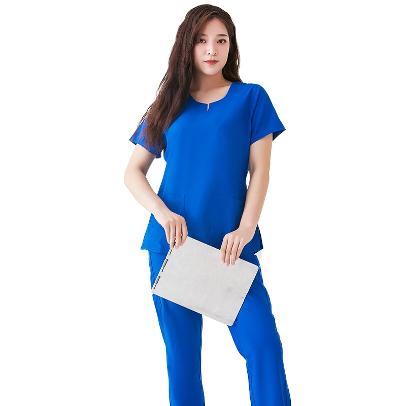 Scrub Tops for Women Mandarin Collar Shirttail Hem 3 Pockets 4 Way Stretch Womens Scrub Top with Jogger pants