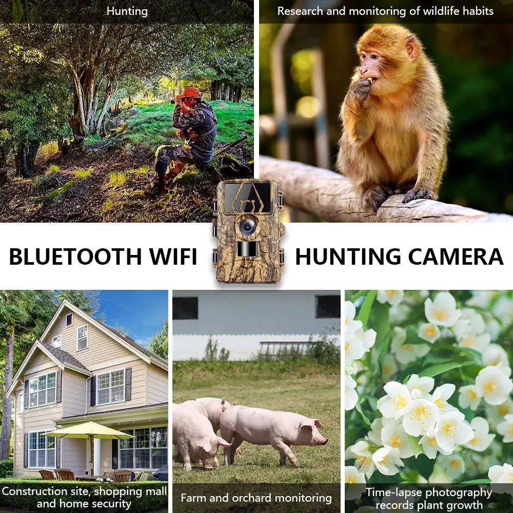 HunterCam PR801W 8K WiFi Trail Camera 60MP Support APP with IP66 Waterproof for Outdoor Animal Hunting, Farm Monitoring