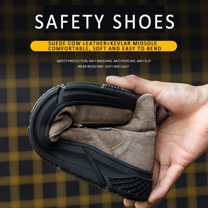 Pig Leather Steel Toe Anti Smash Anti Puncture Rubber Outsole Anti Slip Anti Oil and Fuel Safety Shoes For Men