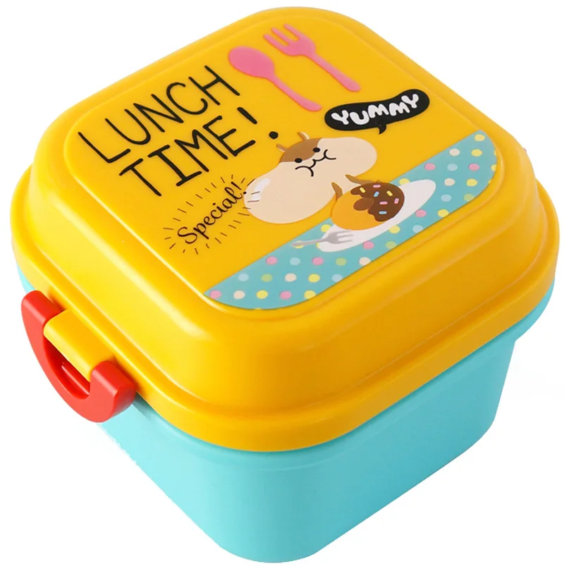 Cartoon enfant leakproof 2 compartment food container microwave plastic kids children school bento lunch box