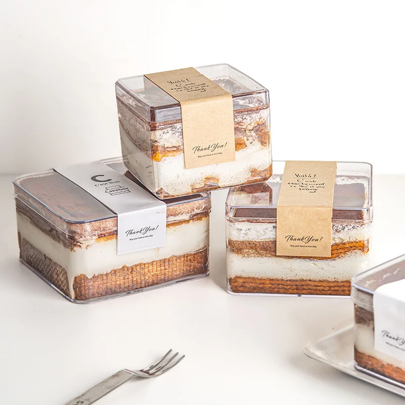 Tiramisu Dessert Box Custom Small Square Transparent Clear Display Acrylic Cake Box for Cookie