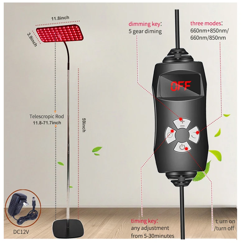 Infrared Light Therapy Lamp 660/850nm Near Infrared Therapy Lamp for Body or Pain with Stand Therapy Device