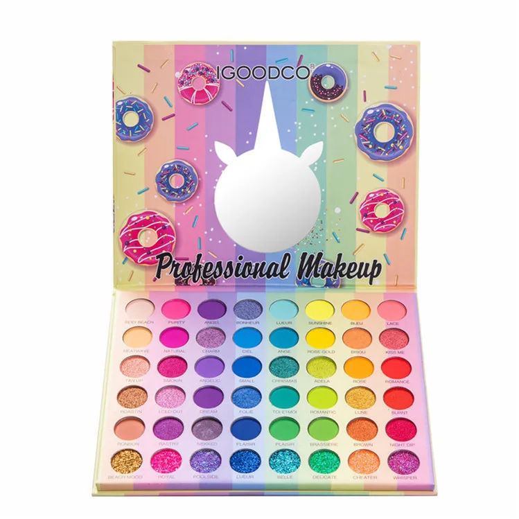 New Design Cute Cartoon Donut Macaron Eyeshadow 48 Colors Makeup High Pigmented Eyeshadow Palette