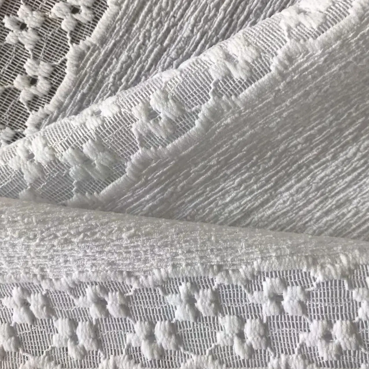 Lightweight White Embroidered Floral 95% Recycled Polyester Jacquard Stretch Mesh Knit Lace Fabric For Women