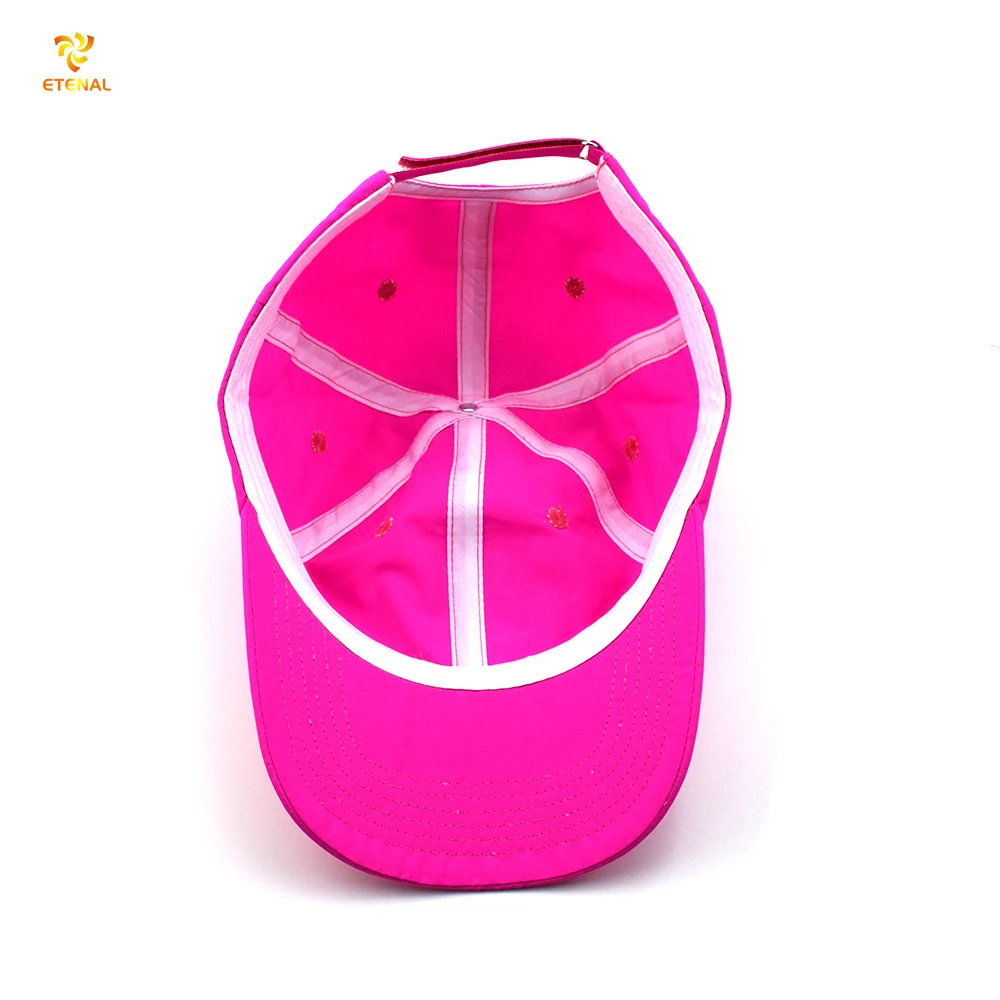 Wholesale plain neon pink nylon hat unstructured 6 panel waterproof camp sports cap