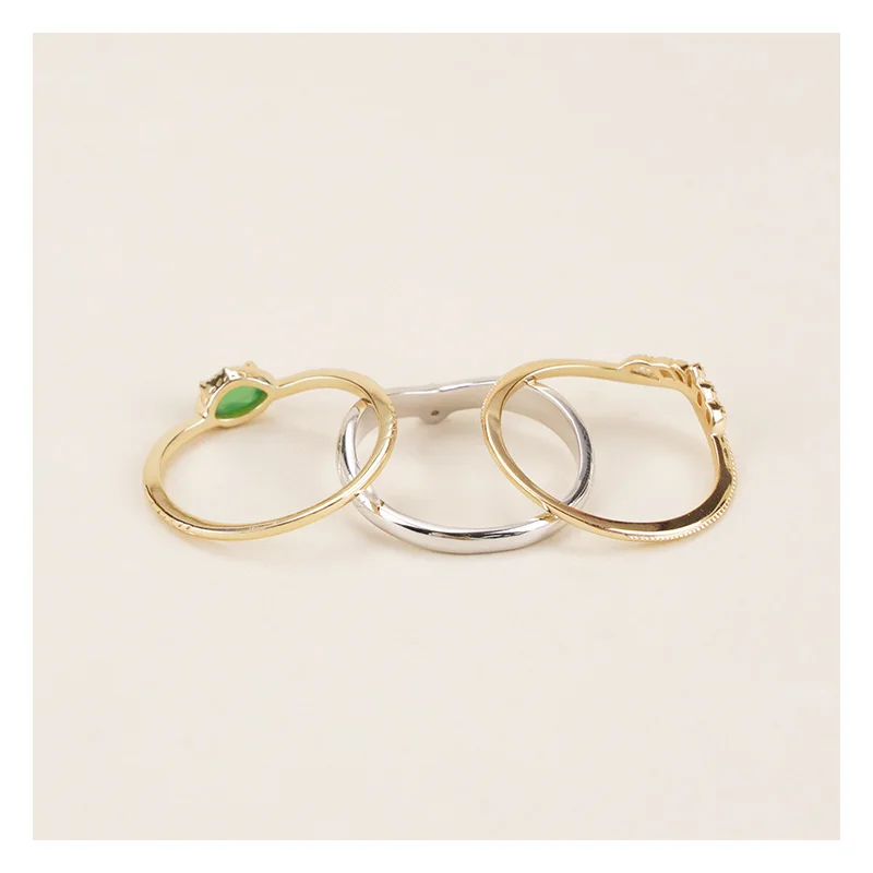 925 Sterling Silver 14K Gold Plated Gemstones Christmas Vintage Leaf Carving Natural Green Chalcedony Ring