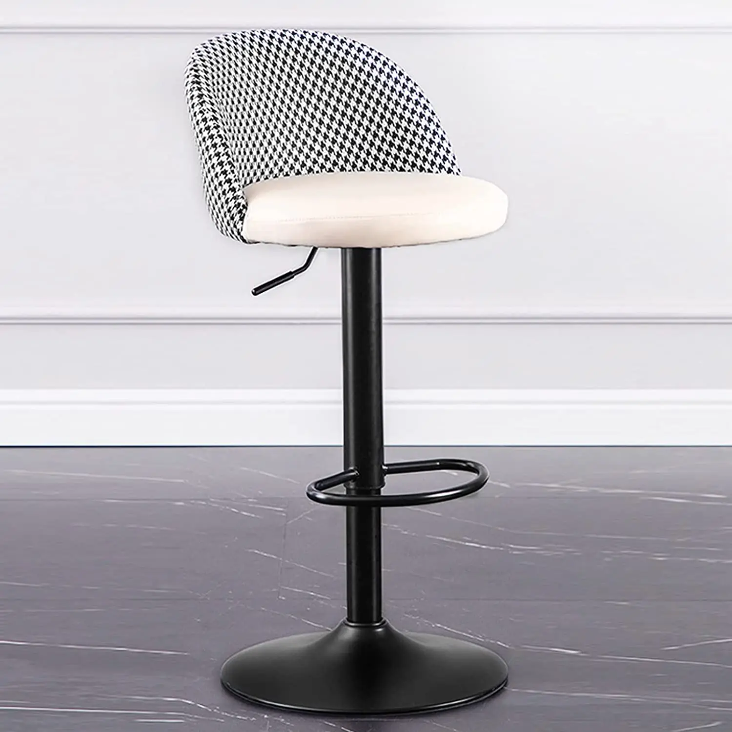 Retro Painting Process Certified Gas Rod High Chair Houndstooth Design for Cafe, Kitchen, Bar and Bistro