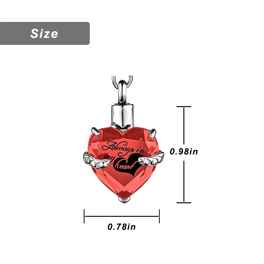 Heart with Birthstone and Angel Wing Pendant KeyChain Cremation Urn for Ashes KeyRing Jewelry to Men Women - Always in my heart