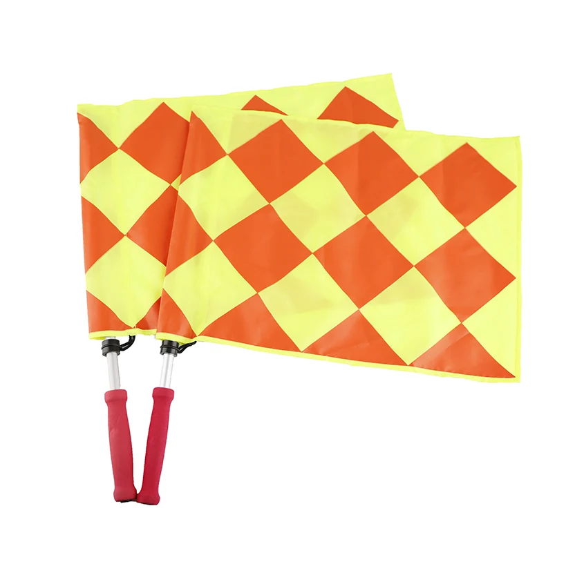 2PCS/Set Hot Sale Polyester Soccer Referee Flag Checkered With Plastic Holder