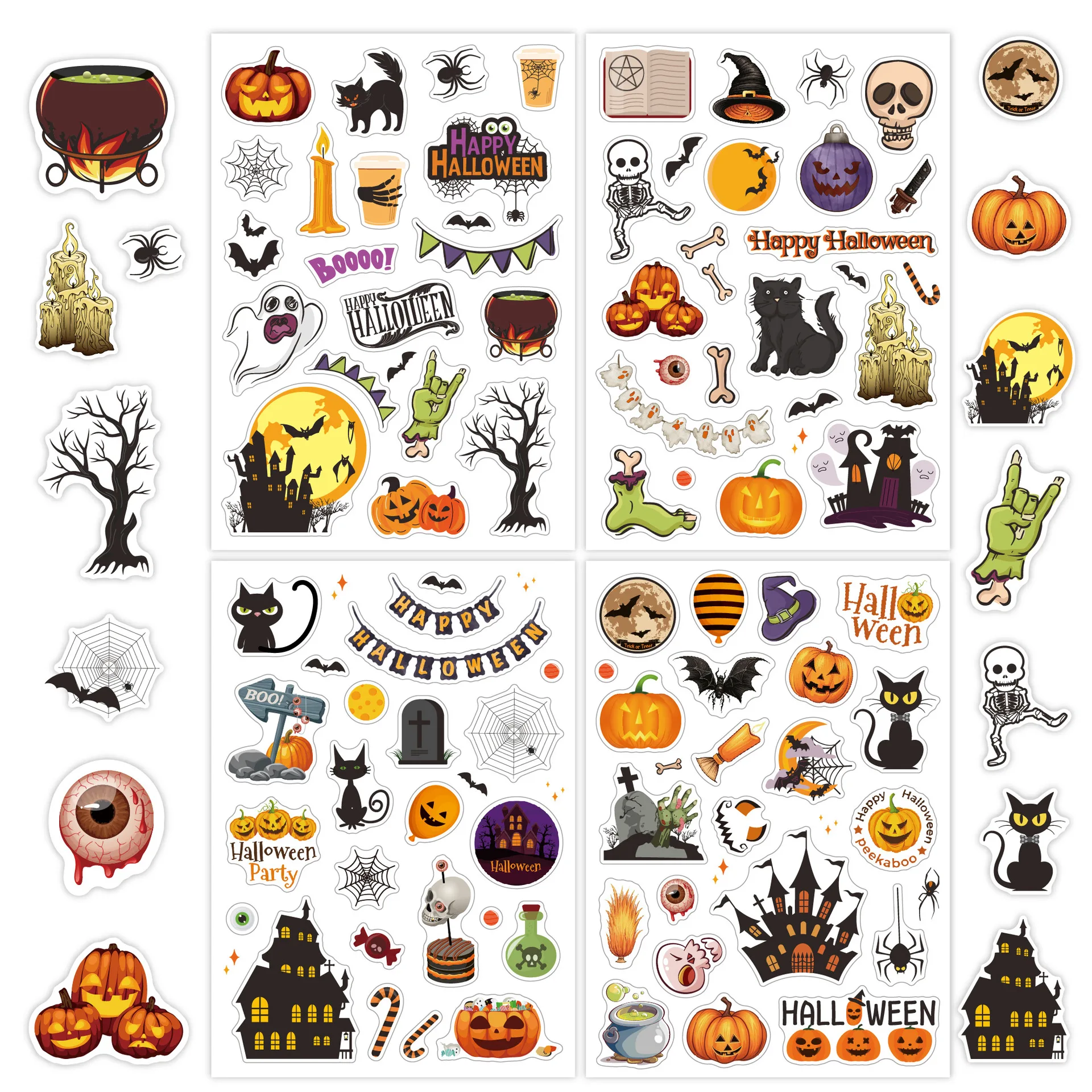 Halloween Stickers Cartoon Pumpkins Bats Vinyl Waterproof Sticker Sheets Self-Adhesive Laser Holographic Kiss cut Stickers