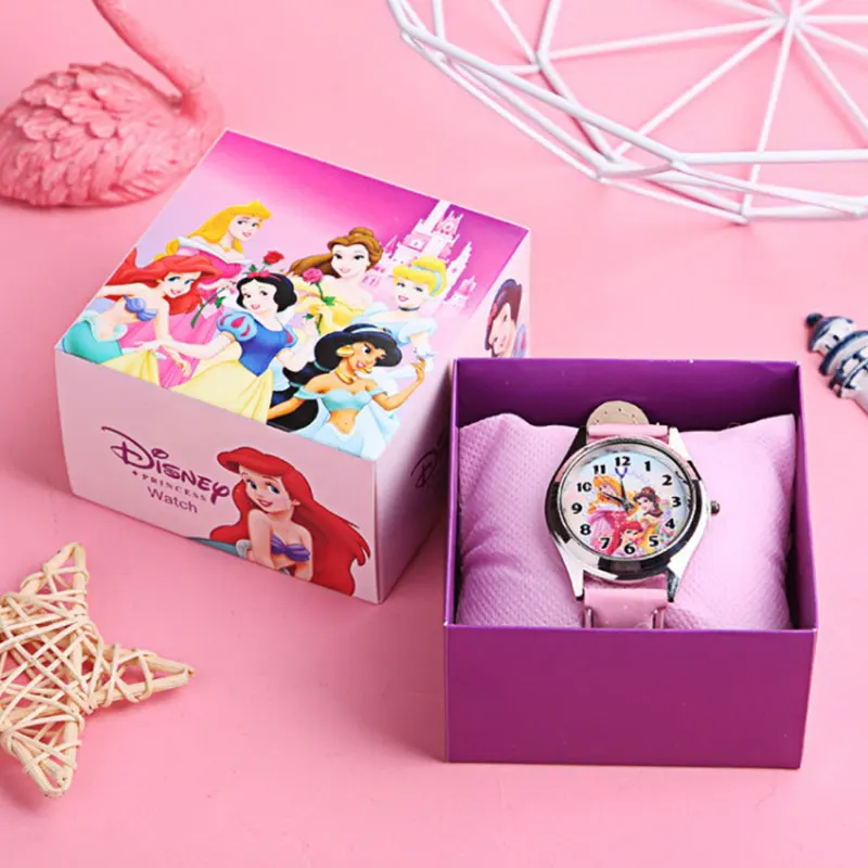 Fashion Cartoon Leather Boys Girls Kids Watches with Colorful Retail box Princess Children Clock Watches For Birthday Gifts