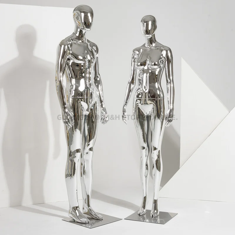 Silver chrome male full body mannequin luxury giant mannequin for display clothing plastic boutique dummy female mannequins