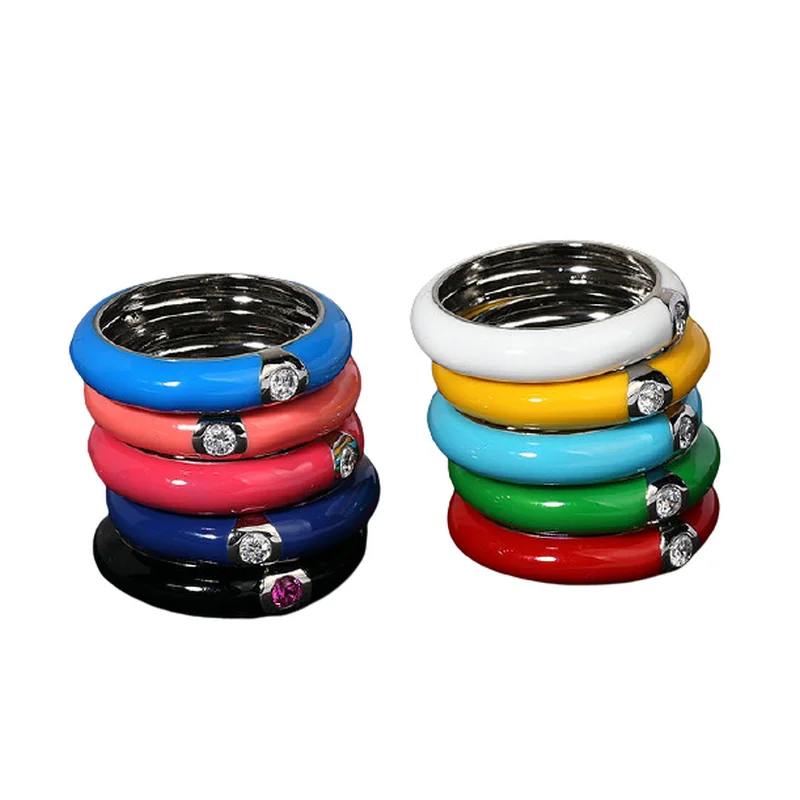 
Fashion lady costume jewelry colorful rainbow epoxy vintage CZ fancy deocrative rings for girls 