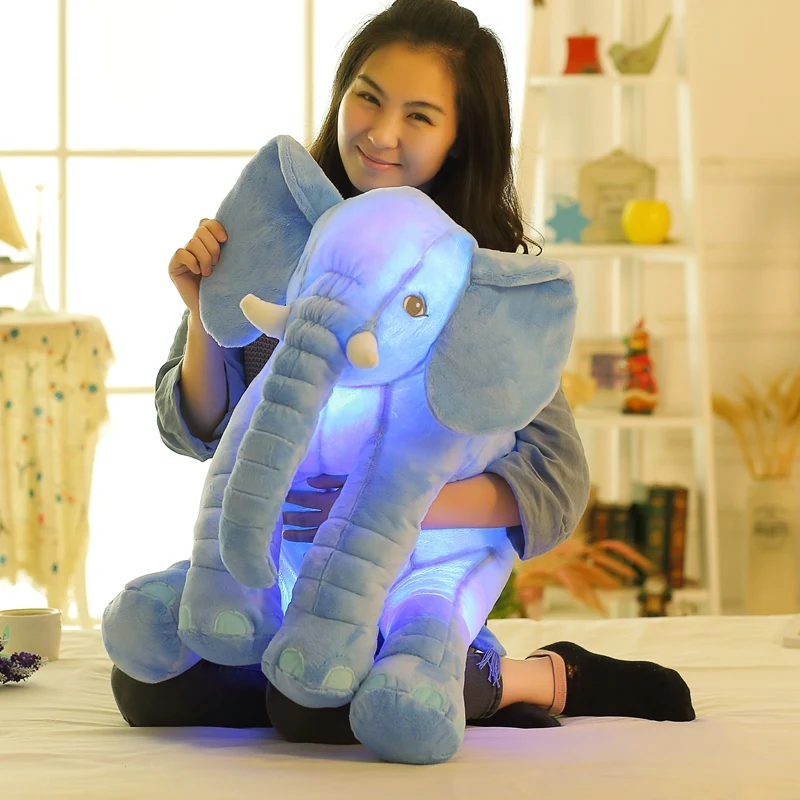 New Design Pink Flashing Lightluminous Long Plush Furry Big Ears Custom Led Bright Blue Appease Elephant Pillow
