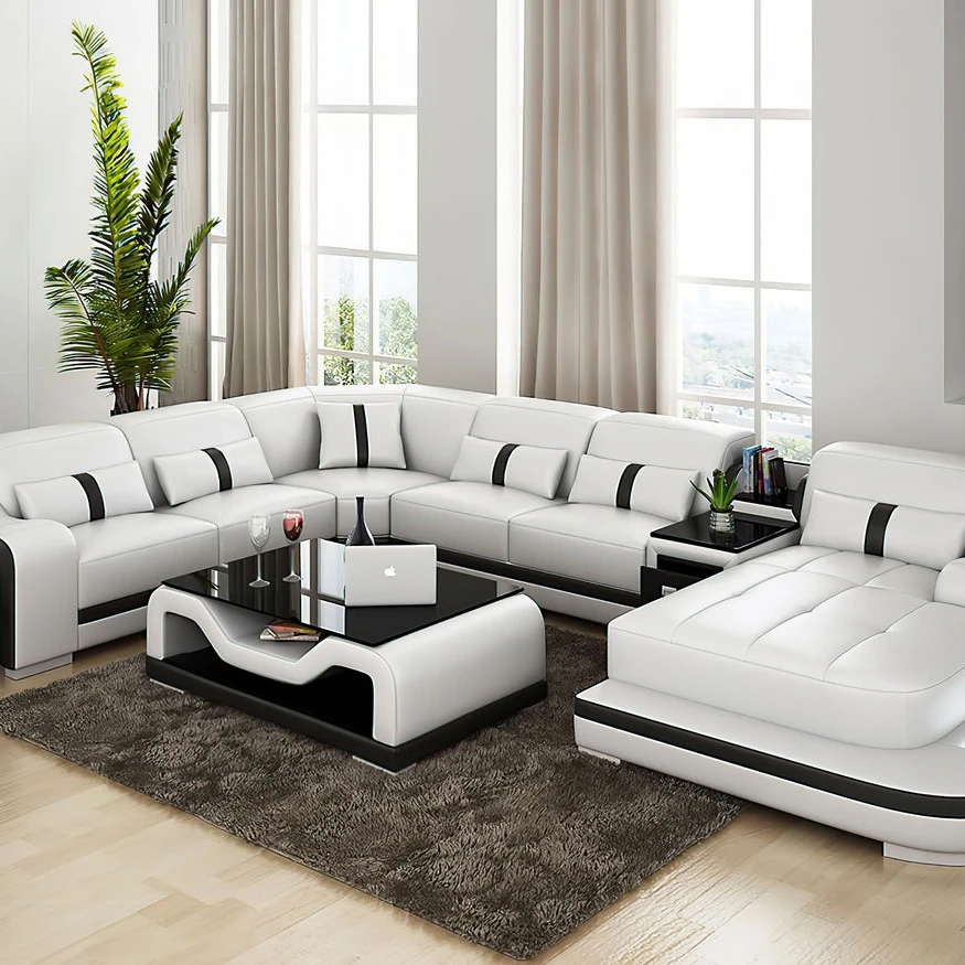 Canape Nordic Luxury U Shape Couches Fabric Storage Sectional Sofas For Living Room